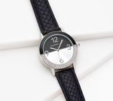 Isaac Mizrahi Live! Enamel Crocodile Black silvertone Watch